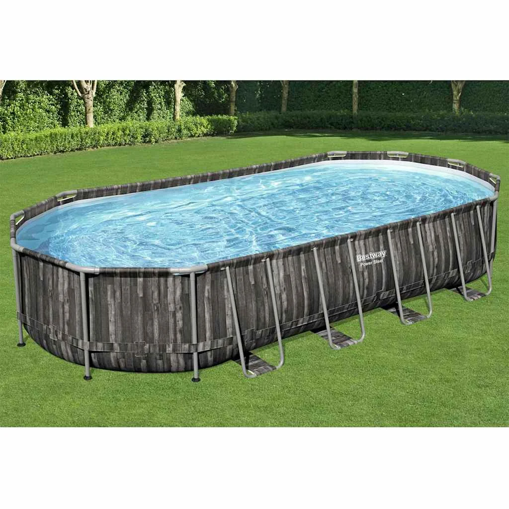 Piscine tubulaire ovale 732 x 366 x 122 cm grise avec filtre à sable – vue de côté