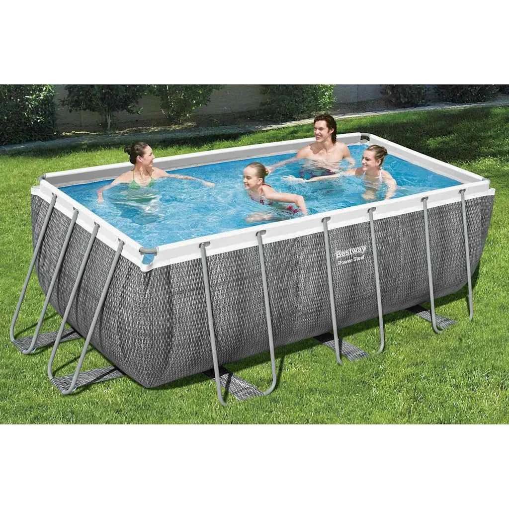 Piscine tubulaire rectangulaire 412 x 201 x 122 cm avec filtre à sable et échelle – vue principale