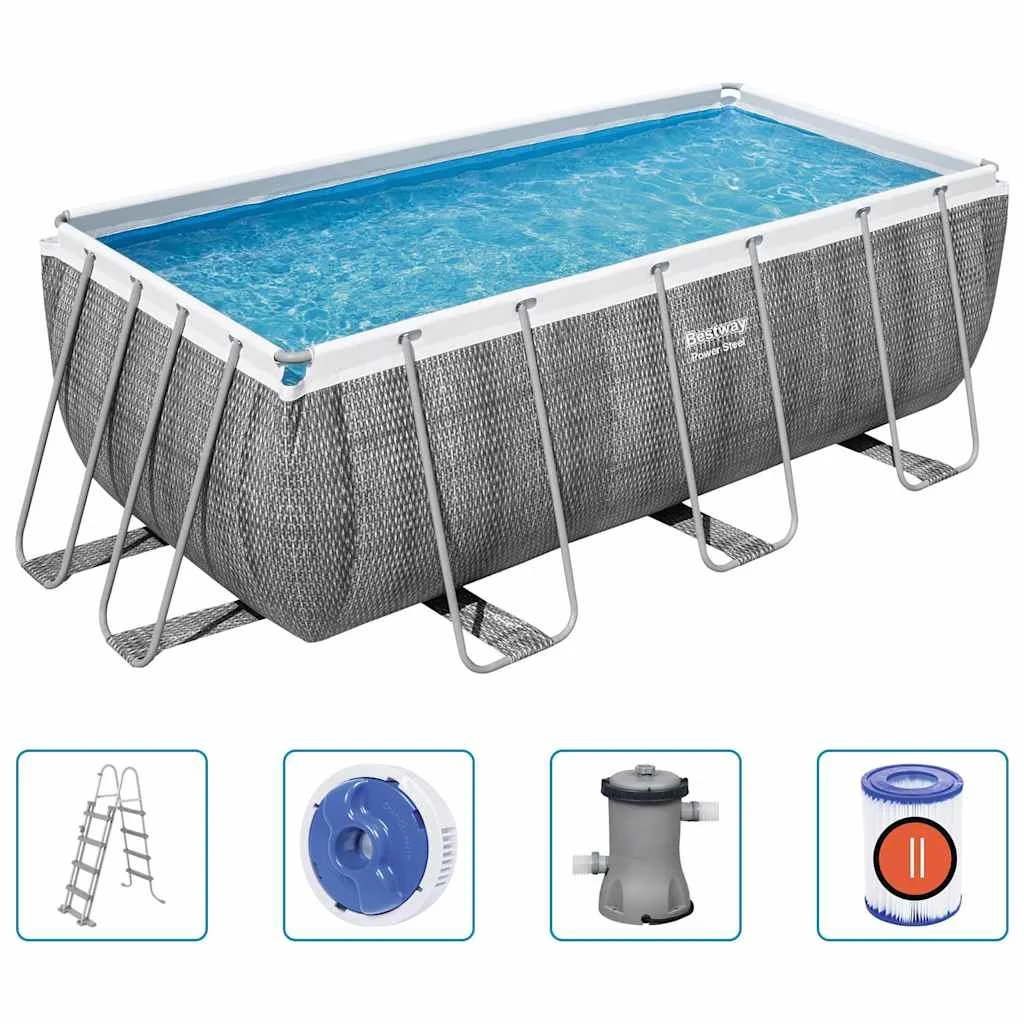 Piscine tubulaire rectangulaire 412 x 201 x 122 cm avec filtre à sable et échelle – vue d'ensemble
