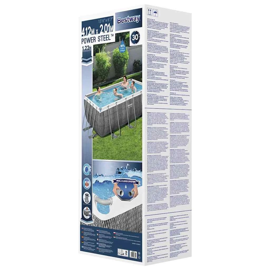 Piscine tubulaire rectangulaire 412 x 201 x 122 cm avec filtre à sable et échelle – vue de côté