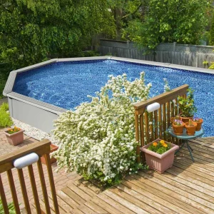 Piscine tubulaire rectangulaire 500 x 360 x 120 cm grise parois acier avec pompe – vue de détail