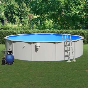 Piscine tubulaire ronde 300 à 550 x 120 cm noire pompe à sable et échelle en option – vue principale