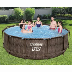 Piscine tubulaire ronde 366 x 100 cm effet rotin avec pompe – vue principale