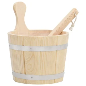 Seau et louche de sauna en pin avec doublure inox – vue principale