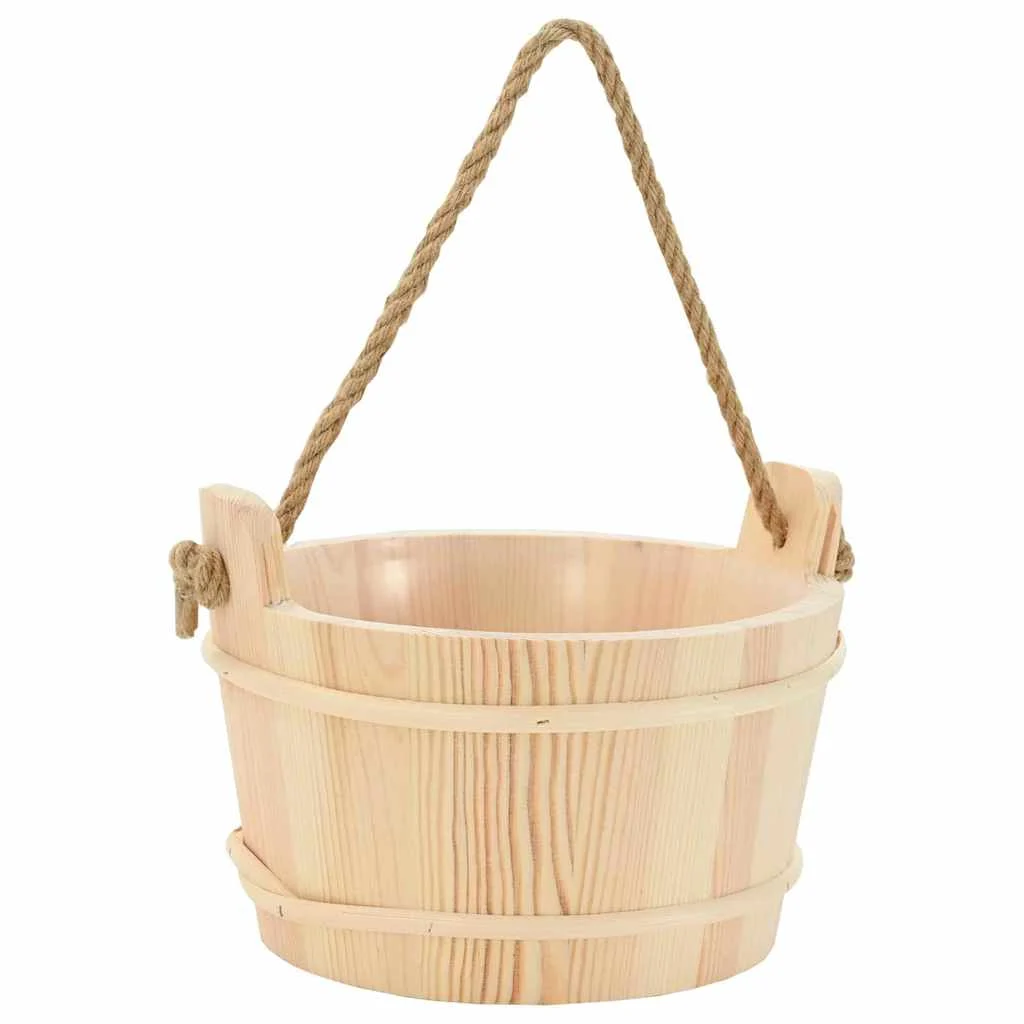 Seau de sauna avec louche en pin massif marron – vue de côté