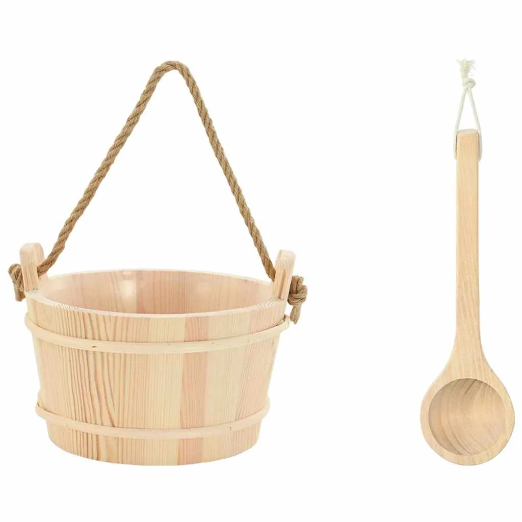 Seau de sauna avec louche en pin massif marron – vue de dessus